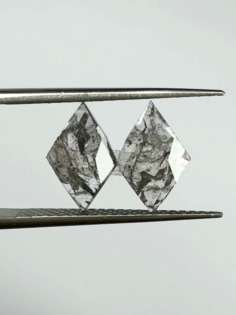 Pair Of Lozenge Shape Salt + Pepper Diamond Checkerboard Rose Cuts  - 1.16cts - 01650