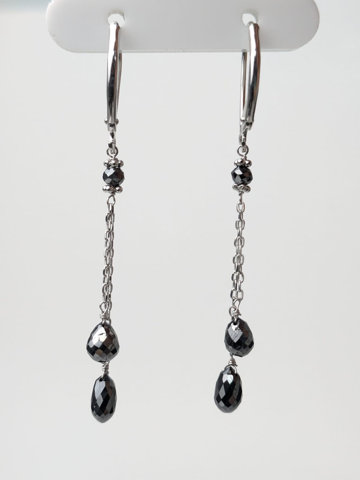 Black Diamond Lariat Earrings in 14K Gold