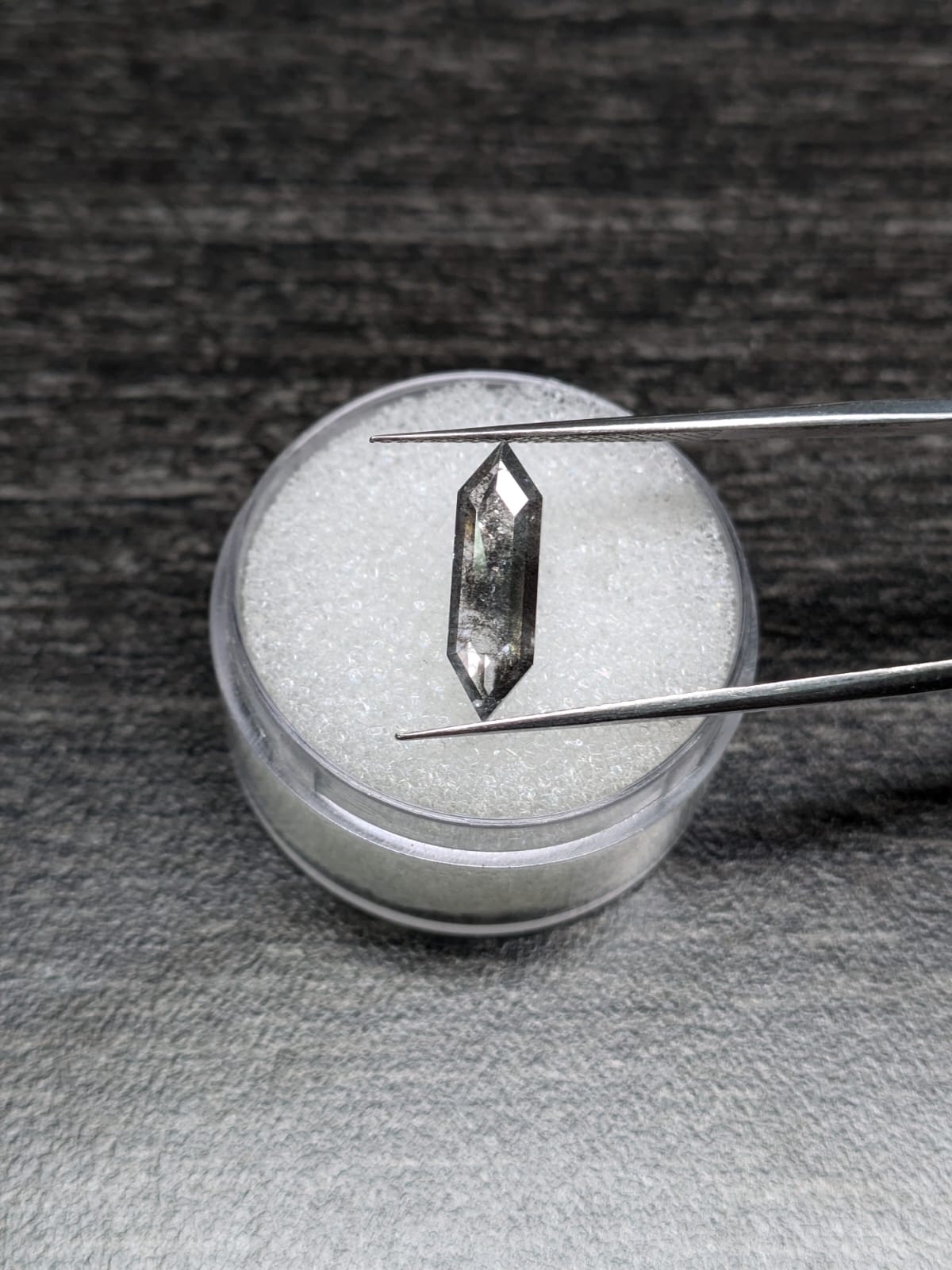 Elongated Hexagon Salt+Pepper Diamond Rose Cut - 1.67cts - 06485