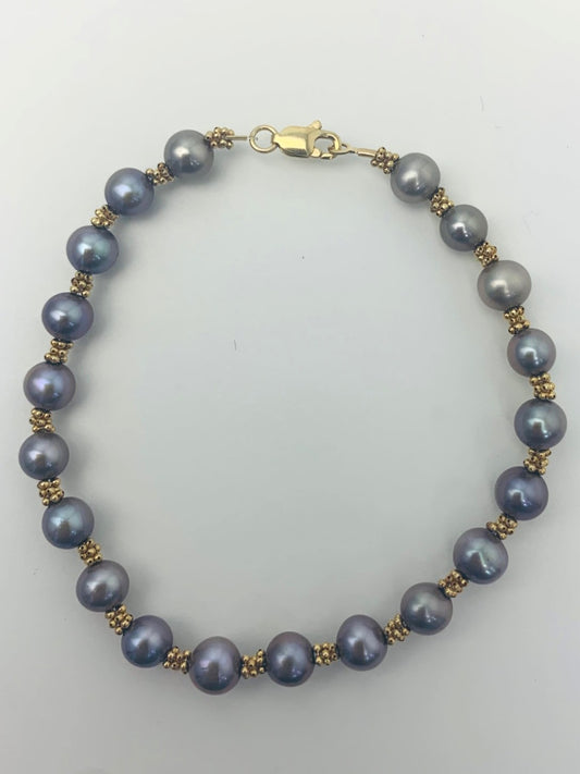 Purple Pearl and Gold Rondelle Bracelet in 14KY - BRC-003-CRDPRL-14Y-PRL-7