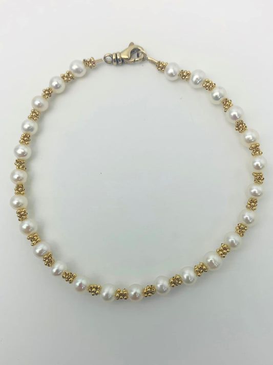 White Pearl and Rondelle Bracelet in 14KY - BRC-003-CRDPRL-14Y-WH