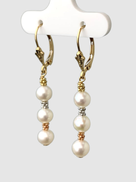 Pearl and Rondelle Drop Earrings in 14KY - EAR-015-WIREPRL14Y-WH