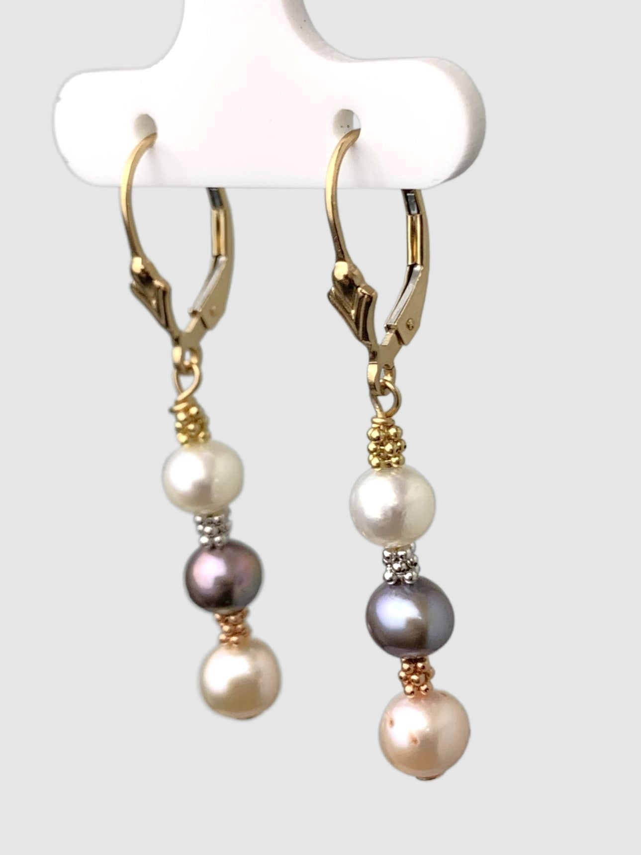 Pearl and Rondelle Drop Earrings in 14KY - EAR-015-WIREPRL14Y-M1