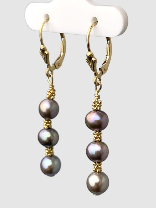 Pearl and Rondelle Drop Earrings in 14KY - EAR-015-WIREPRL14Y-DK