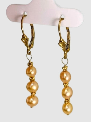 Pearl and Rondelle Drop Earrings in 14KY - EAR-015-WIREPRL14Y-YL