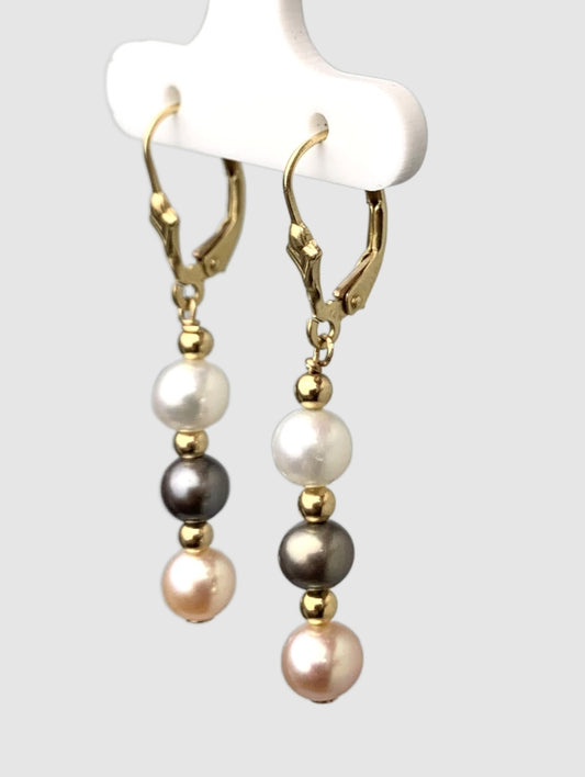 Pearl and Rondelle Drop Earrings in 14KY - EAR-016-WIREPRL14Y-M1