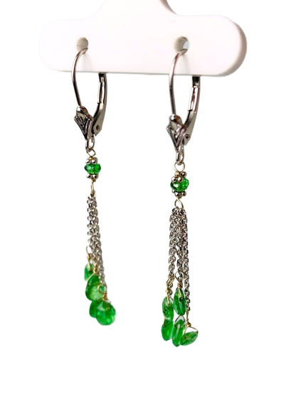 Tsavorite Garnet 5 stone Tassel Earrings in 14KW - EAR-028-5DTSGM14W-TSA