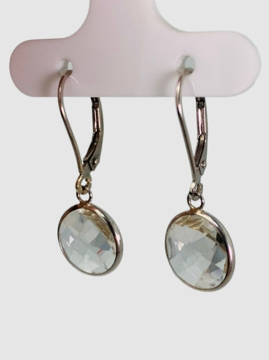 Crystal Quartz Round Bezel Earrings in 14KW - EAR-043-BZGM14W-CRY