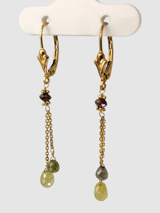Lariat Earrings With Reddish Brown, Yellow And Grey Diamonds in 14KY - EAR-068-2DTSDIA14Y-YLBRGRY 2.5ctw