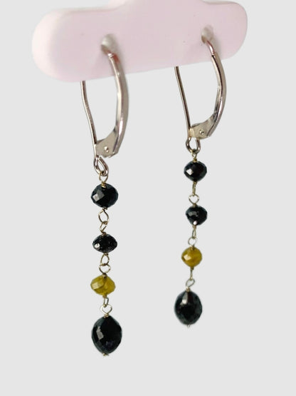 Black Diamond Rosary Earrings with Yellow Diamond Accents in 14KW - EAR-080-ROSDIA14W-YLBLK 2.5ctw