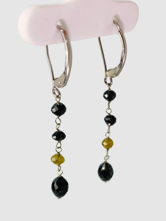 Black Diamond Rosary Earrings with Yellow Diamond Accents in 14KW - EAR-080-ROSDIA14W-YLBLK 2.5ctw