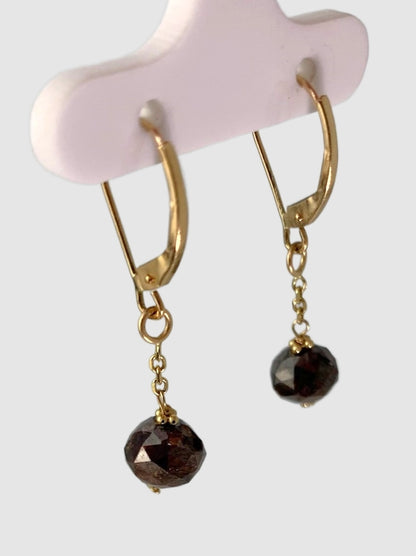 Large Brown Diamond Bead Earrings in 14KY  - EAR-082-TNCDIA14Y-BRN 6ctw