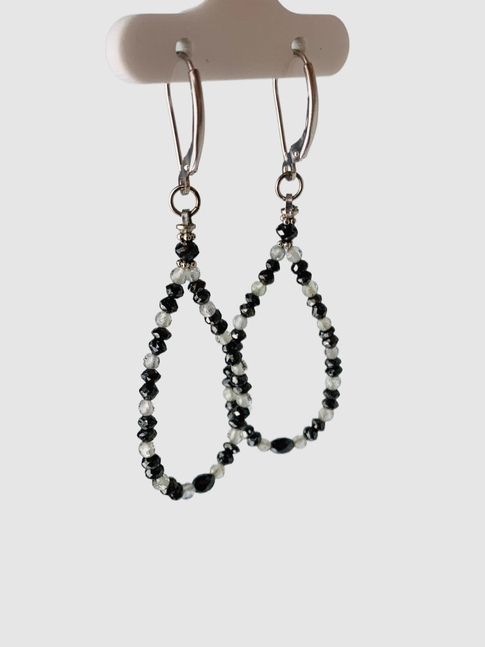 Black Diamond And White Sapphire Alternating Bead Pear Drop Earrings in  -14KY -  EAR-090-PRDRPDIAGM14W-BLKWH 5.6ctw