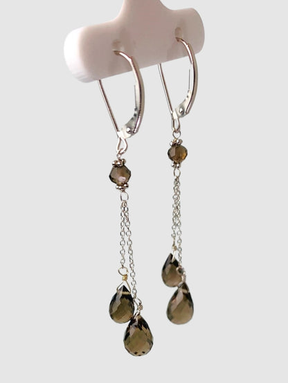 Smokey Quartz Lariat Earrings in 14KW - EAR-110-LARGM14W-SQ