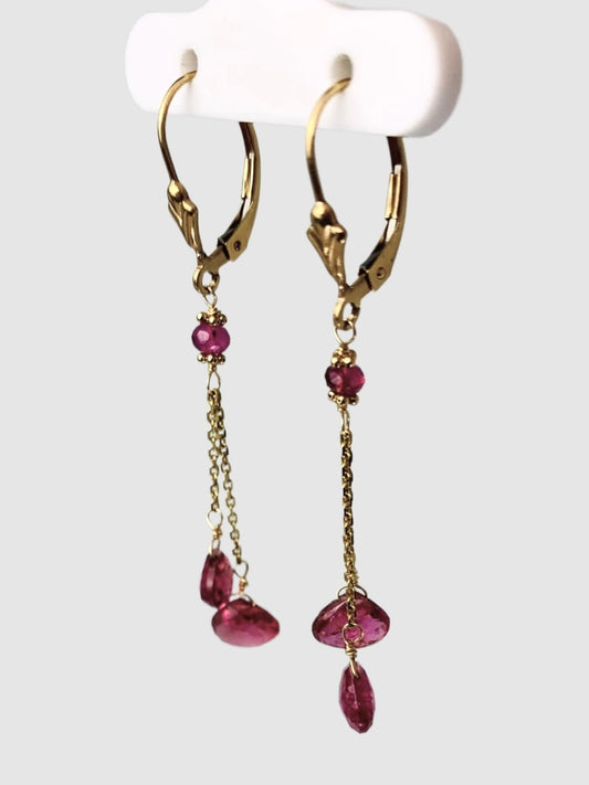 Pink Tourmaline Lariat Earrings in 14KY - EAR-117-LARGM14Y-PT