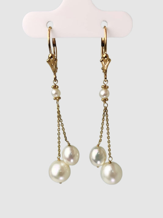 Pearl Lariat Earrings in 14KY - EAR-121-LARPRL14Y-WH