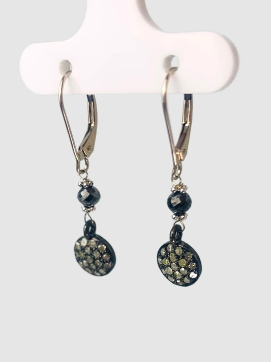 Pave Drop Earring With Black Diamond Bead in 14KW, SS - EAR-123-DCODIA14WSS-BK