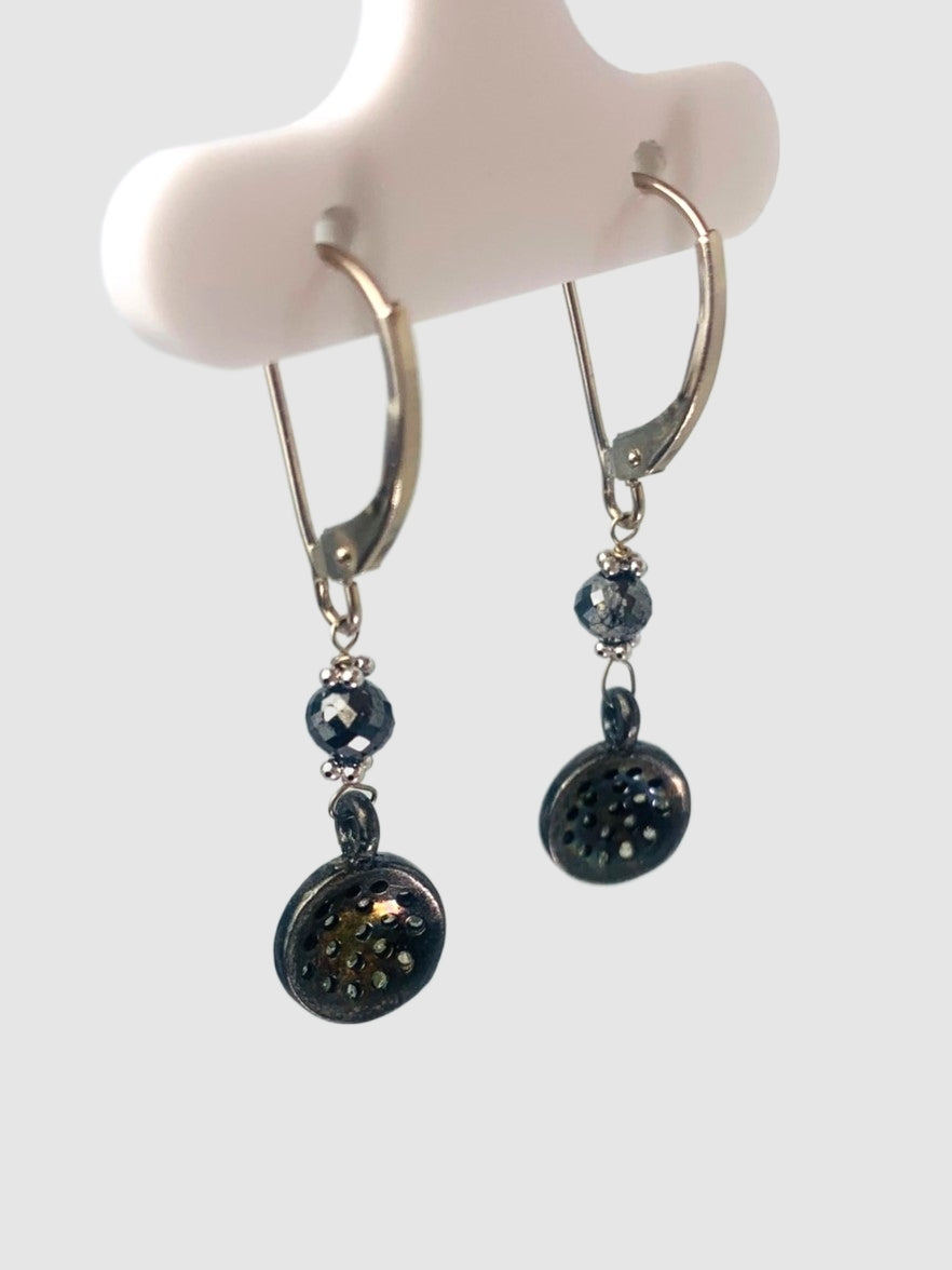 Pave Drop Earring With Black Diamond Bead in 14KW, SS - EAR-123-DCODIA14WSS-BK
