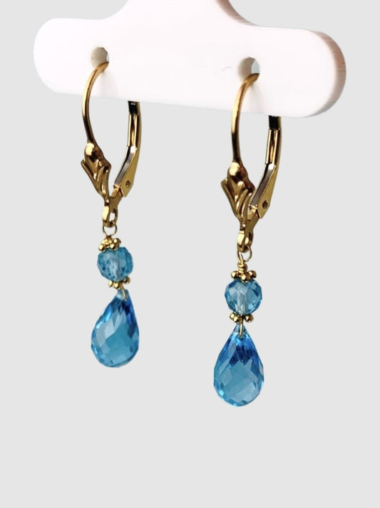 Blue Topaz 2 Stone Drop Earrings in 14KY - EAR-129-DRPGM14Y-BT
