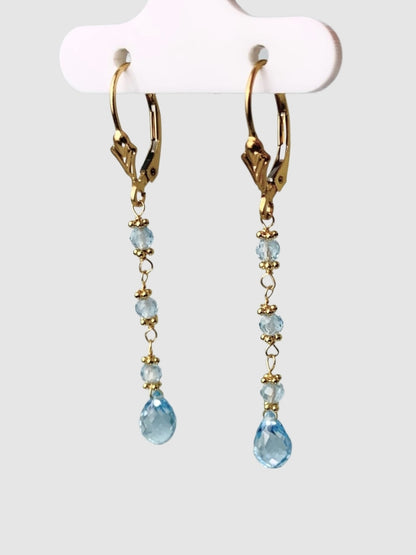 Blue Topaz 4 Stone Rosary Drop Earrings in 14KY - EAR-162-ROSDRPGM14Y-BT