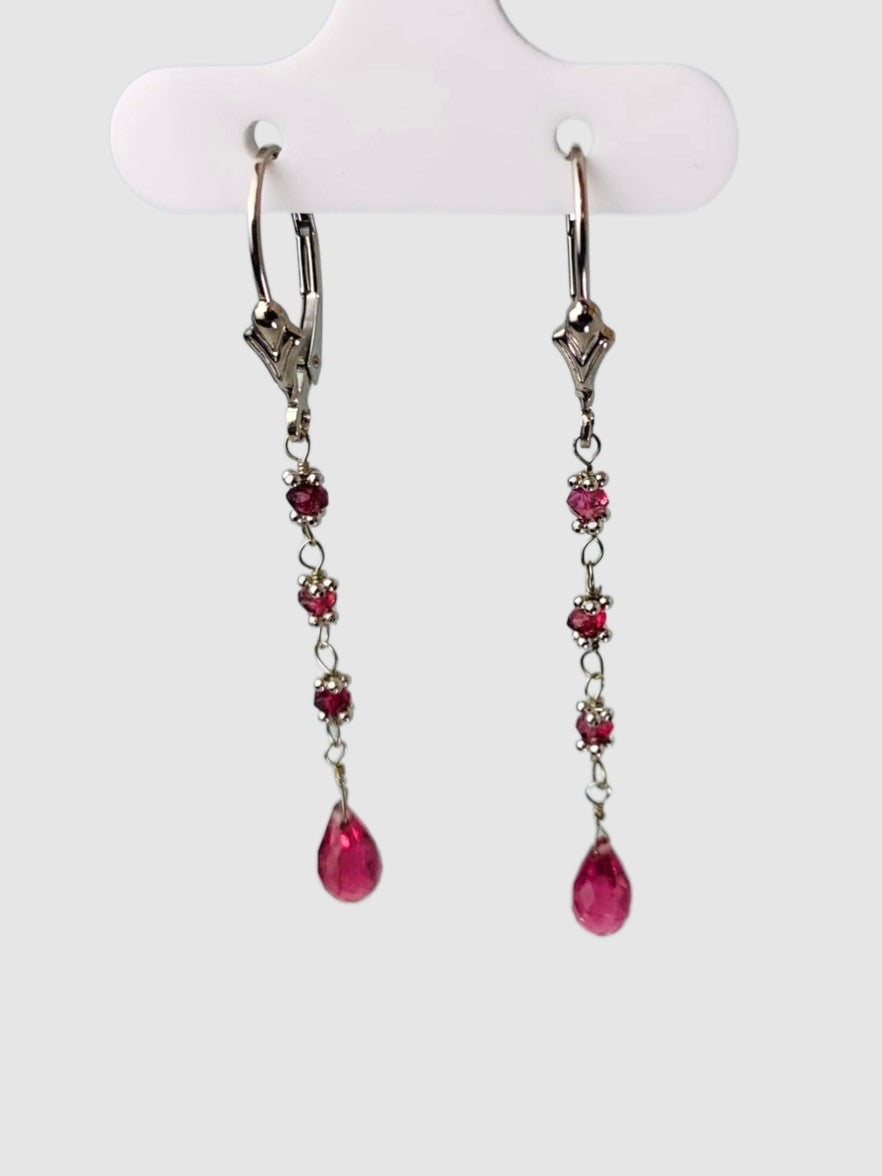 Pink Tourmaline 4 Stone Rosary Drop Earrings in 14KW - EAR-167-ROSDRPGM14W-PT