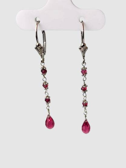 Pink Tourmaline 4 Stone Rosary Drop Earrings in 14KW - EAR-167-ROSDRPGM14W-PT
