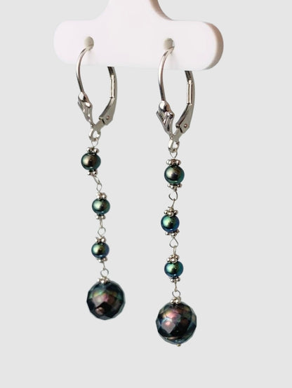 Grey Pearl 4 Stone Rosary Drop Earrings in 14KW - EAR-176-ROSDRPPRL14W-GRY