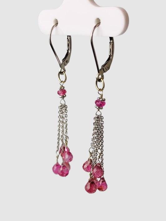 Pink Tourmaline Tassel Earrings in 14KW - EAR-194-TASGM14W-PT