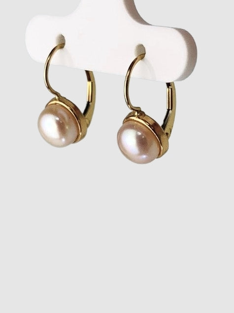 Pink Pearl Drop Earrings in 14KY - EAR-216-1DRPPRL14Y-PK