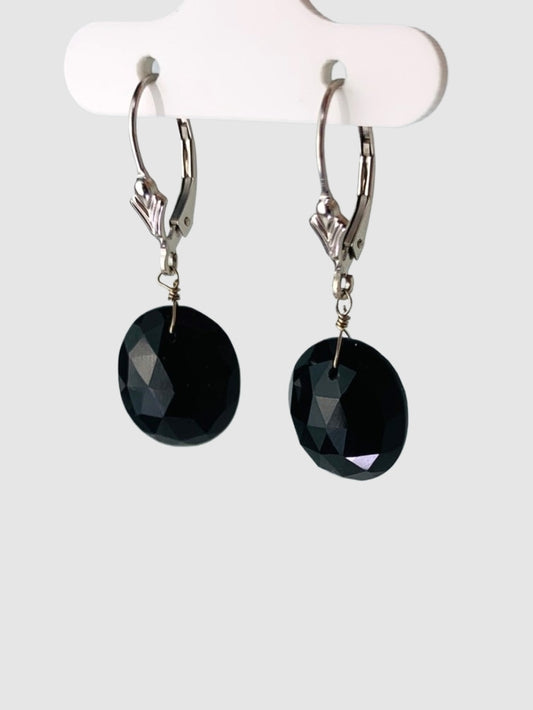 Onyx Single Stone Drop Earrings in 14KW - EAR-232-1DRPGM14W-OX