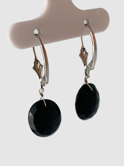 Onyx Single Stone Drop Earrings in 14KW - EAR-232-1DRPGM14W-OX