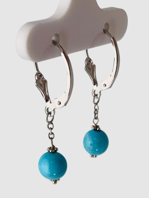 Turquoise Drop Earrings in 14KW - EAR-238-1DRPGM14W-TQ