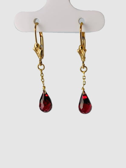 Red Garnet Drop Earrings in 14KY - EAR-250-1DRPGM14Y-GNT
