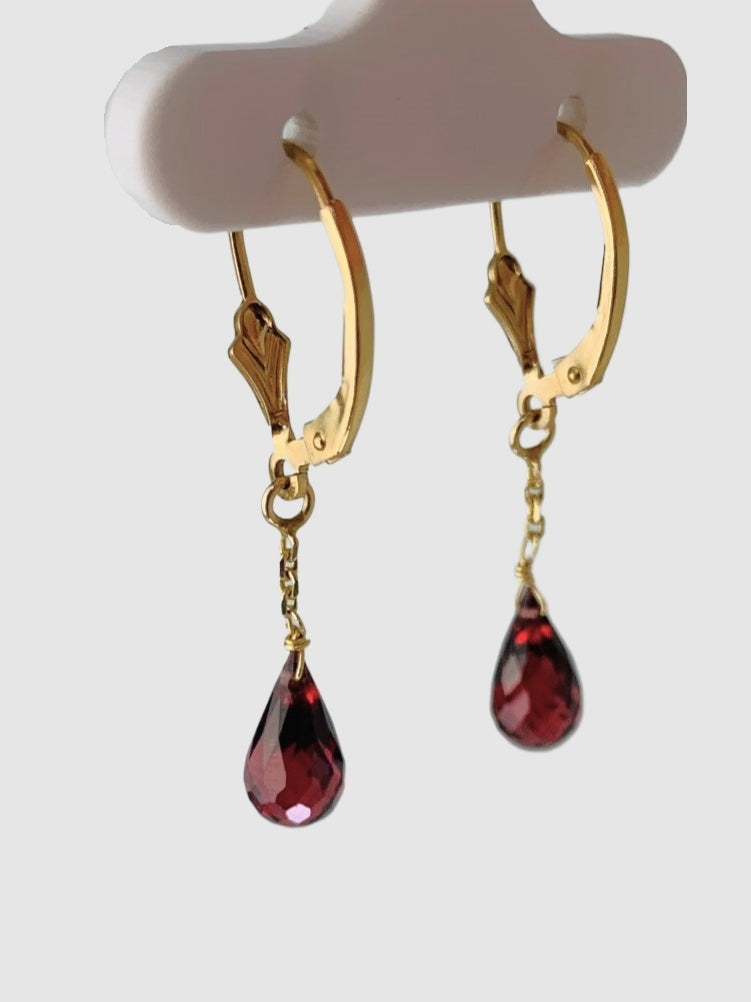 Red Garnet Drop Earrings in 14KY - EAR-250-1DRPGM14Y-GNT