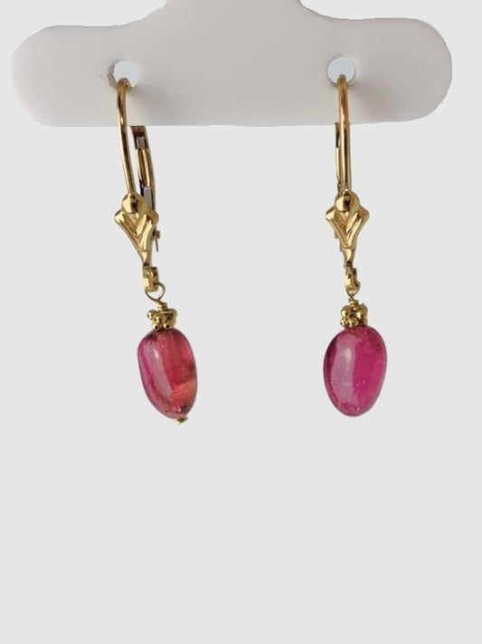 Pink Tourmaline Drop Earrings in 14KY - EAR-254-1DRPGM14Y-PT