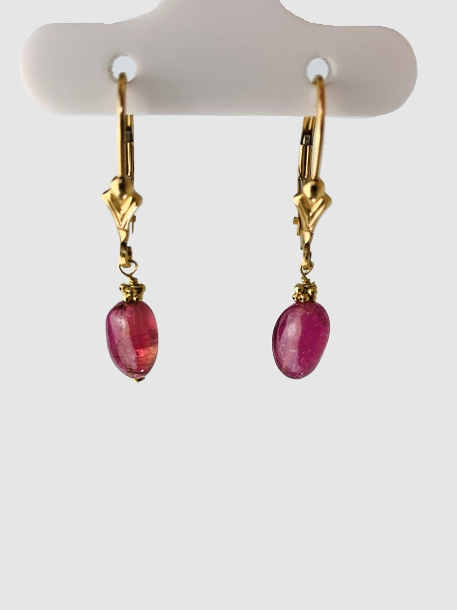 Pink Tourmaline Drop Earrings in 14KY - EAR-254-1DRPGM14Y-PT