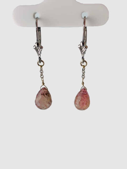 Pink Tourmaline Drop Earrings in 14KW - EAR-256-1DRPGM14W-PT