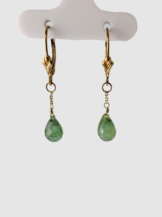 Green Tourmaline Drop Earrings in 14KY - EAR-260-1DRPGM14Y-GT