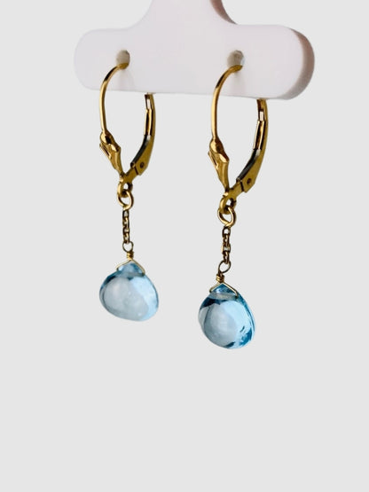 Blue Topaz Drop Earrings in 14KY - EAR-271-1DRPGM14Y-BT
