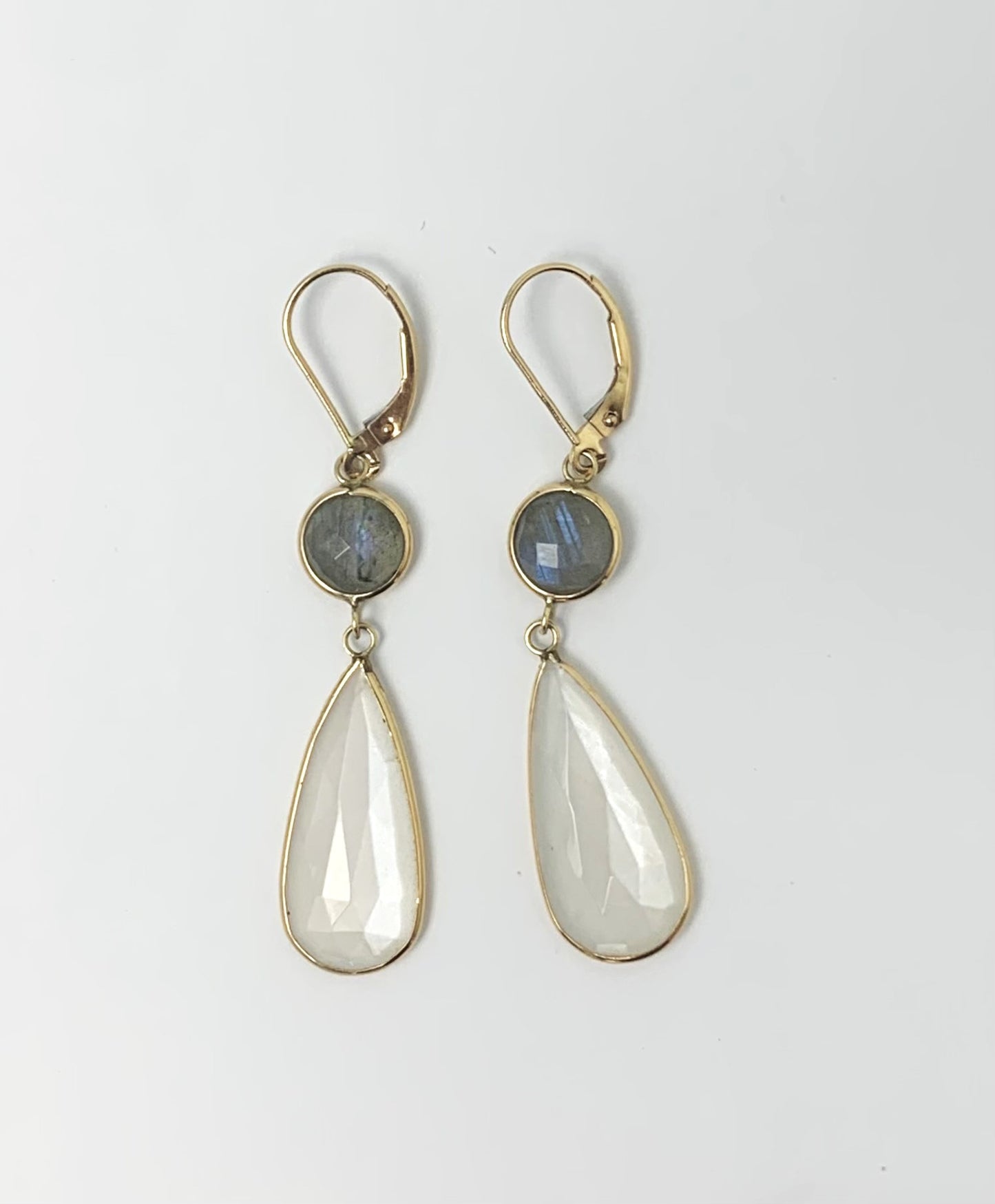 Moonstone and Labradorite Bezel Earrings in 14KY - EAR-002-BZGM14Y-MN