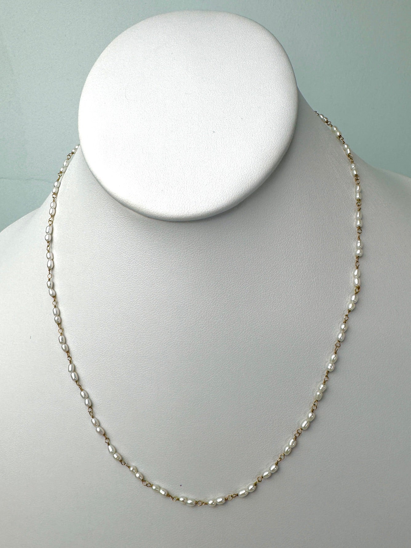 18"- 36" Double Keshi Pearl Rosary Necklace in18KY - NCK-204-ROSPRL18Y-WH-18