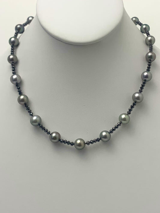 17" Black Diamond Grey South Sea Pearl Necklace in 14KW - NCK-047-DIAPRL14W-17-BLKGRY-17-07351 19.6ctw