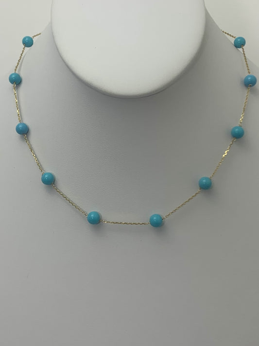 16" Turquoise Station Necklace in 14KY - NCK-049-TNCGM14Y-TQ-16-02779
