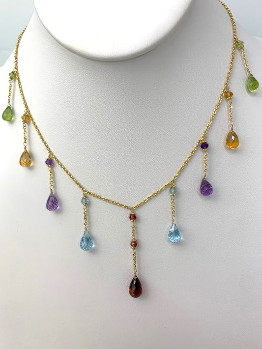 16"-17" Multicolored Cleopatra Necklace in 14KY - NCK-001-CLEOGM14Y-MLTI-17