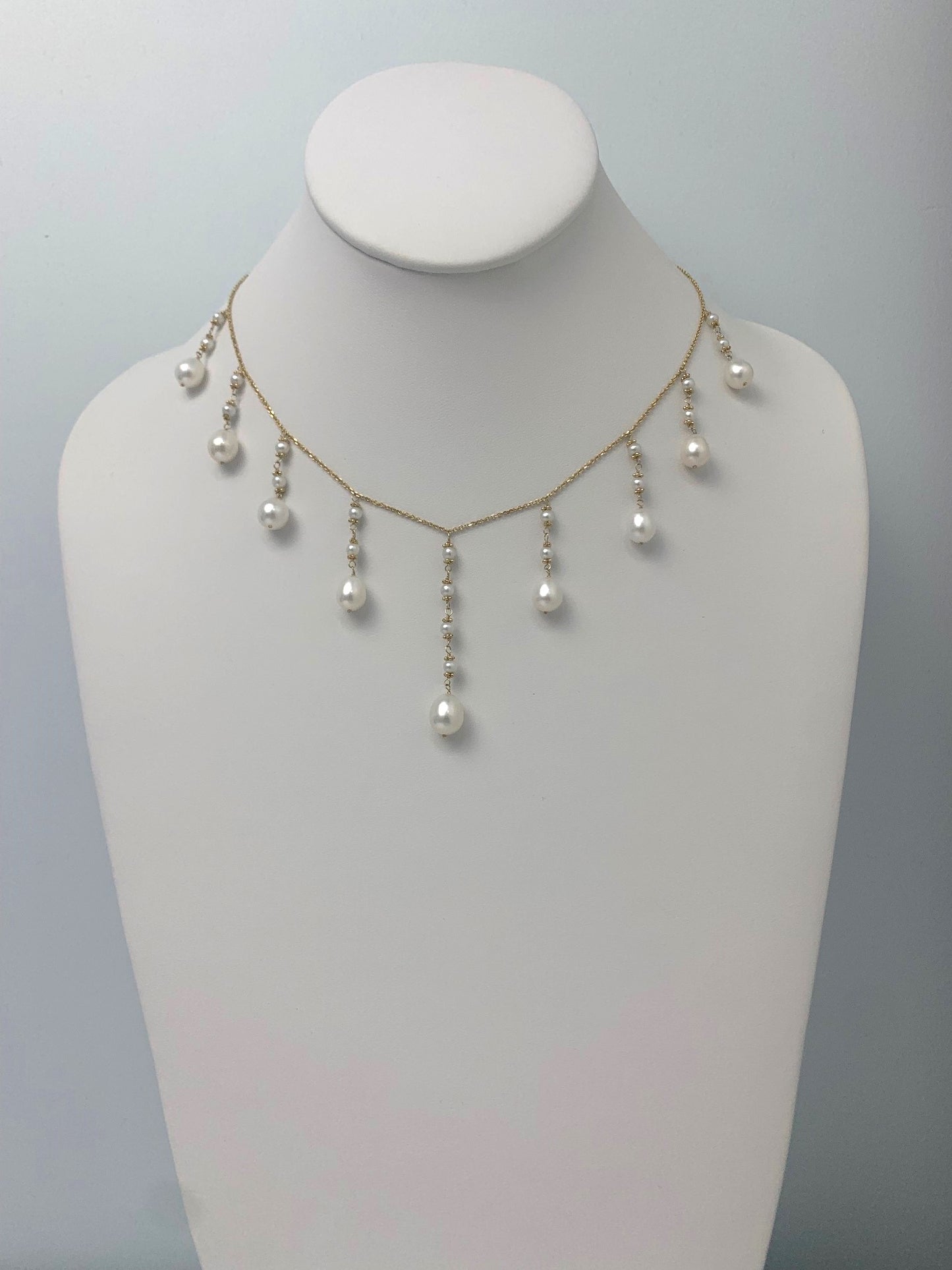 15" - 17" White Pearl Cleopatra Necklace in 14KY - NCK-010-CLEOPRL14Y-WH-16