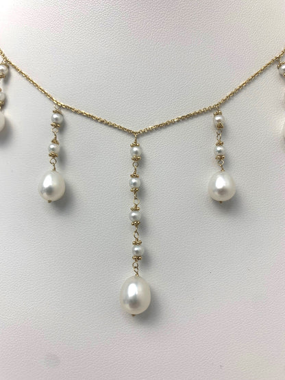 15" - 17" White Pearl Cleopatra Necklace in 14KY - NCK-010-CLEOPRL14Y-WH-16
