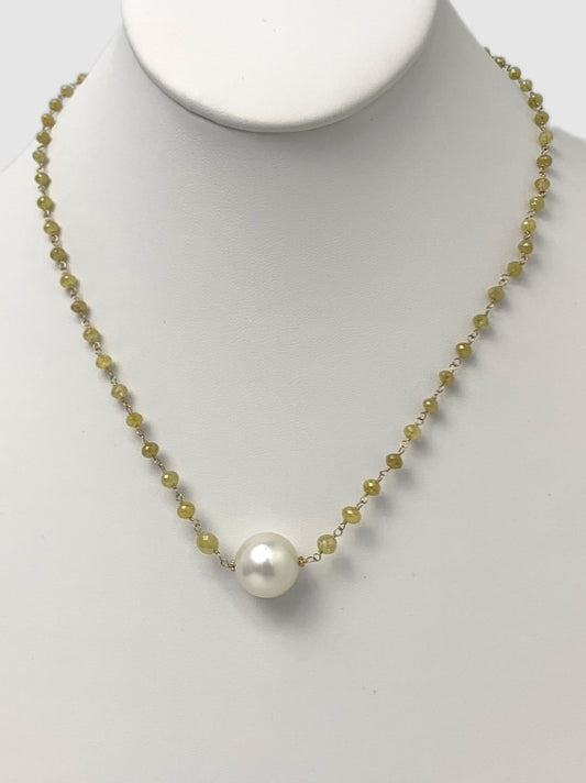 18" South Sea Pearl Center Yellow Diamond Rosary Necklace in 14KY - NCK-013-ROSPRLDIA14Y-WHYL-18