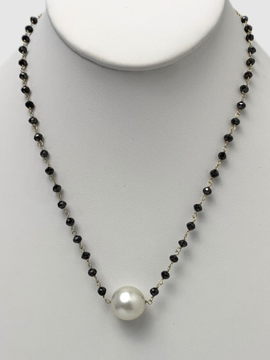 17" South Sea Center Black Diamond Bead Rosary Necklace in 14KY - NCK-016-ROSPRLDIA14Y-WHBLK-17 7.7ctw