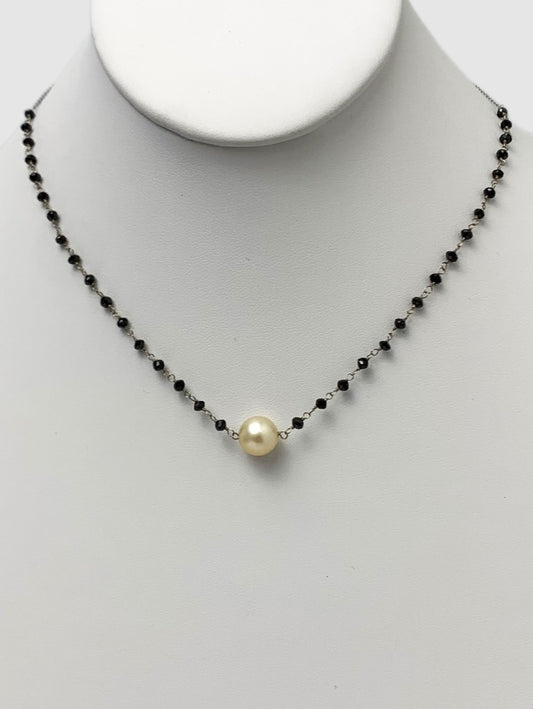 18" White Pearl and Black Diamond Rosary Necklace in 18KW - NCK-019-ROSPRLDIA18W-WHBLK-16 3.4ctw