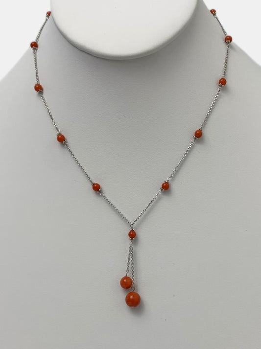 16" - 17" Coral Lariat Necklace in 14KW - NCK-020-LARGM14W-CRL-16